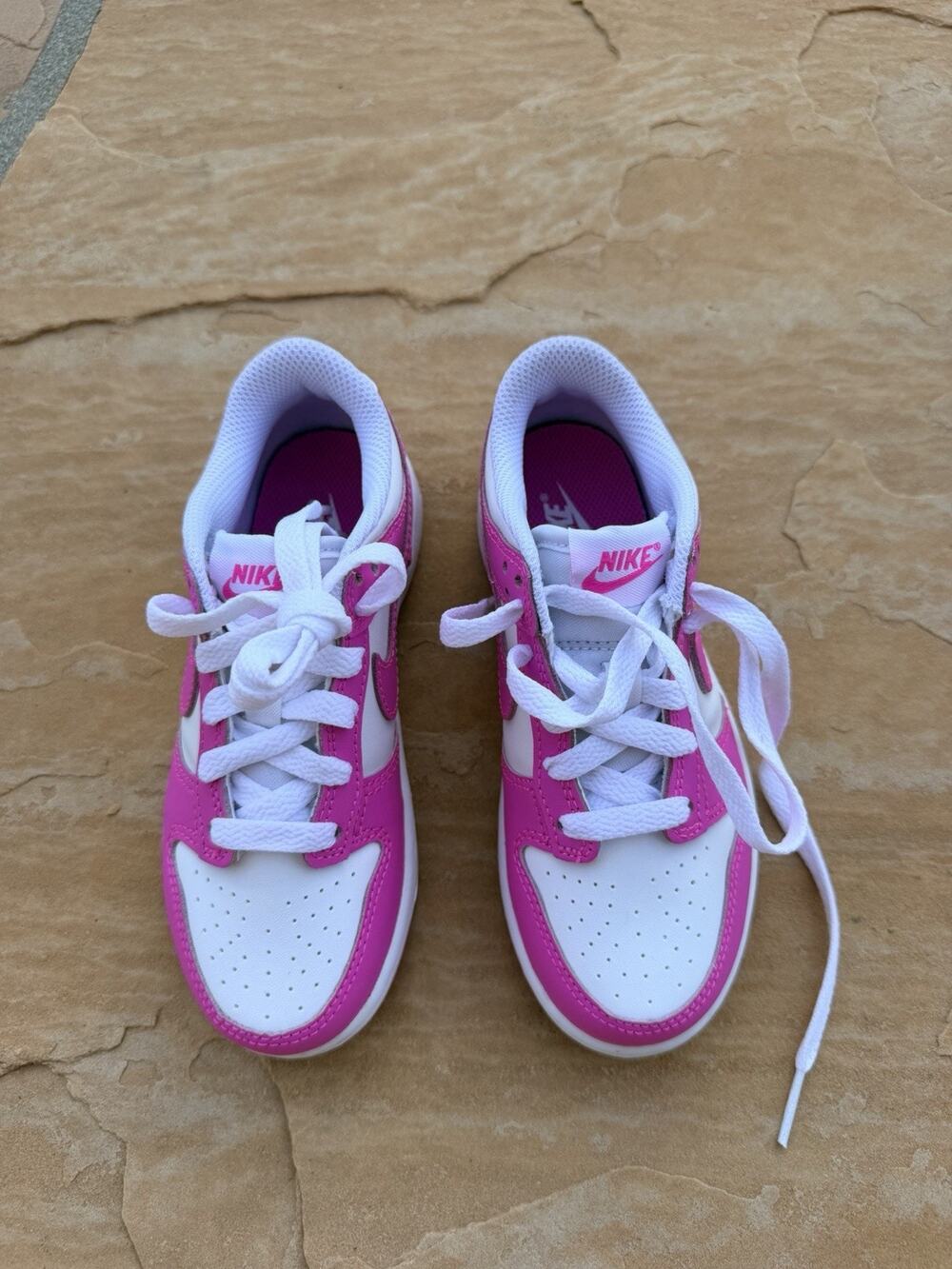 Nike Dunk Low Shoes Girls 12C Pink White Leather FB9108-102 Sneakers GS JS